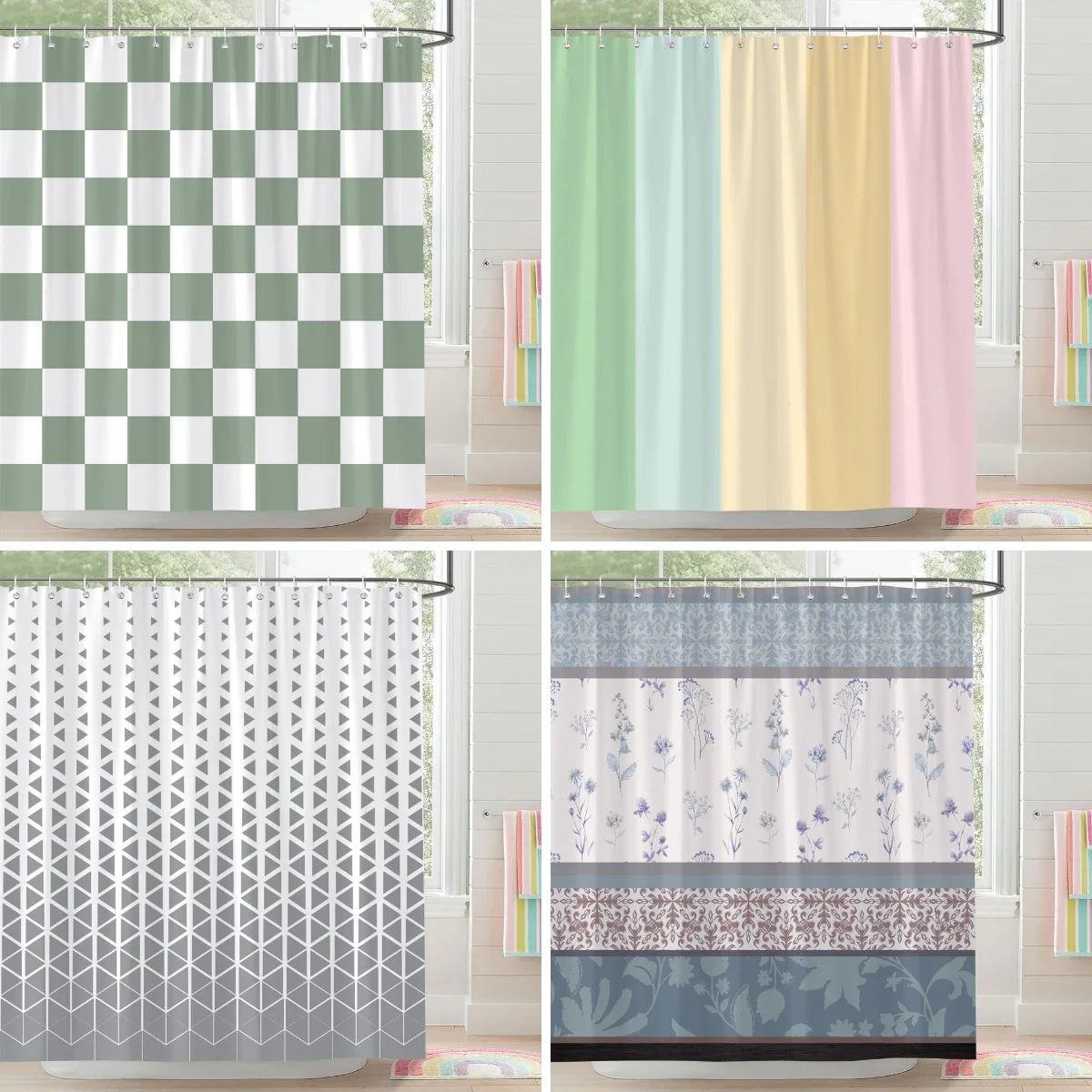 

Square and Abstract Line Shower Curtain Geometric Patterns Simple Modern Polyester Fabric Bath Curtain with Hooks Bathroom Decor