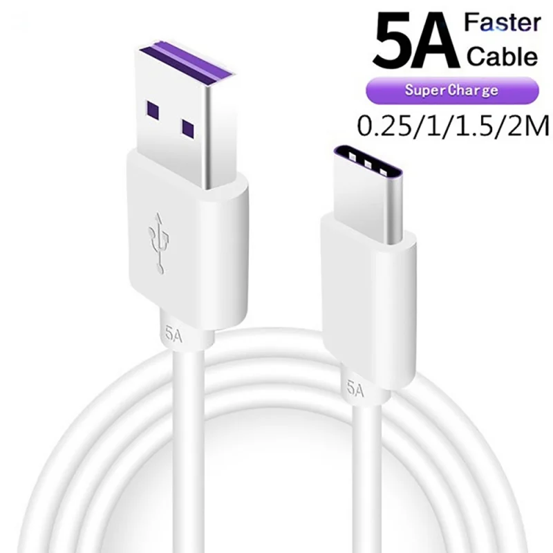 5A USB Type C Cable For Samsung S20 S9 S8 Xiaomi Huawei P30 Pro Fast Charge Mobile Phone Charging Wire White Cable