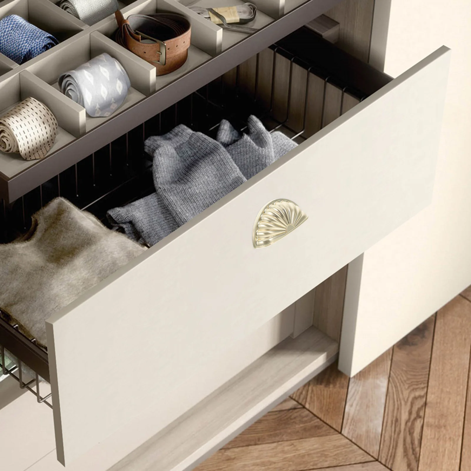 

2Pcs Shell Brass Cup Pulls Cabinet Drawer Handles Vintage Hardware Replacement for Kitchen Bathroom Dresser Wardrobe