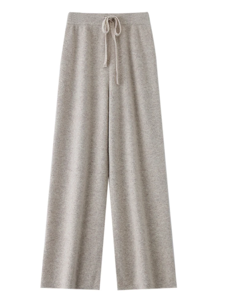 

Women's Cashmere Draped Wide Leg Pants New Chic Autumn Winter Soft Warm Trousers Simple Casual 100% Merino Wool Knitted Pants