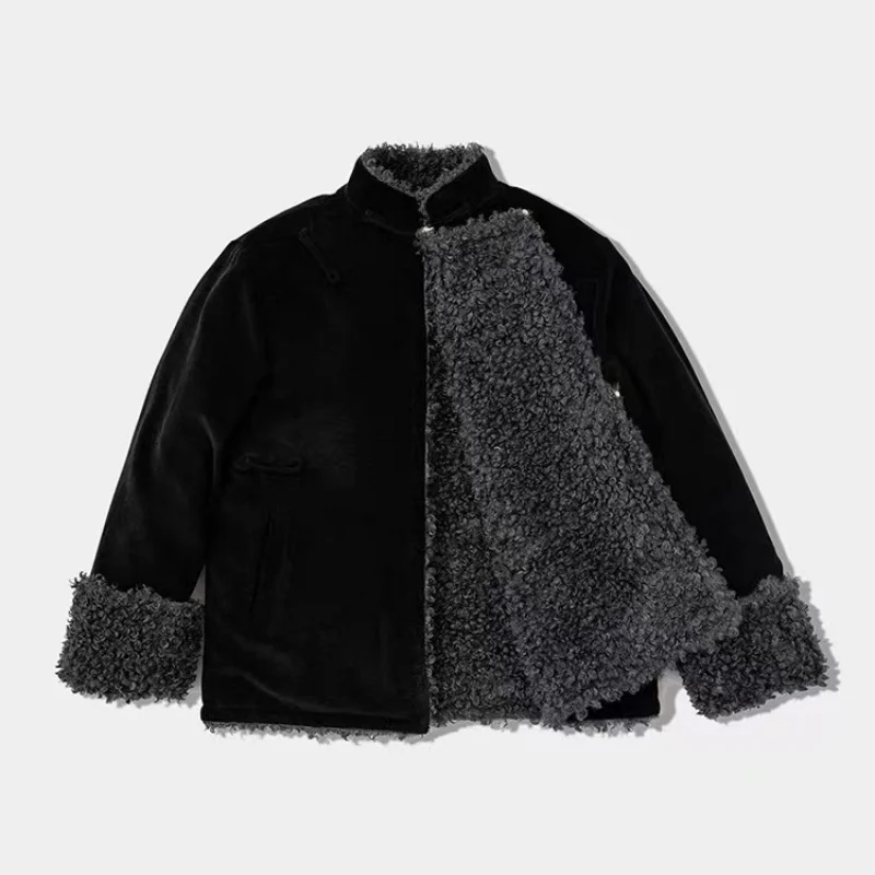 

Куртка в китайском стиле с изображением ягненка, женская осенне-зимняя новая высококачественная шерстяная этническая женская верхняя одежда, свободное черное пальто на пуговицах-лягушке