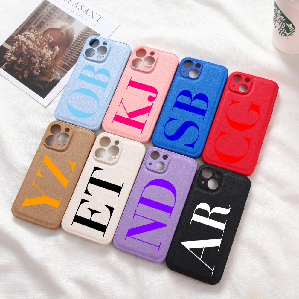 

Personalized Customized Name Letters DIY Leather Phone Case For iPhone 14 13 Pro Max 12 11 X XS XR Luxury Protective Back Cover