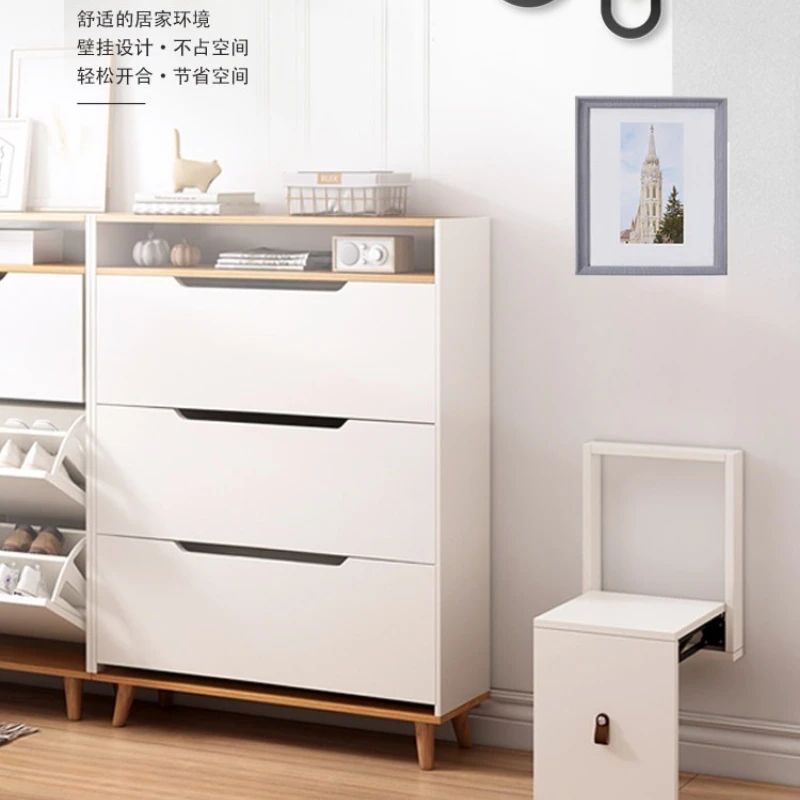 Premium Solid Wood Foldable Wall-Mounted Shoe Bench, Luxury Narrow Entryway Hidden Stool with Concealed Design for Home.