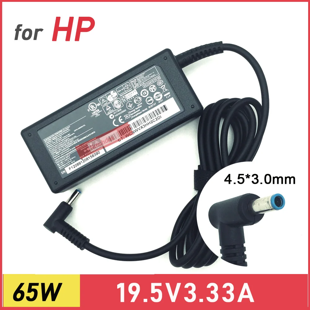 Adaptador de CA genuino de 65W 19,5V 3.33A para HP Pavilion 11 13 15, Elitebook Folio,Spectre Ultrabook,Stream 11 13 14 cargador de ordenador portátil