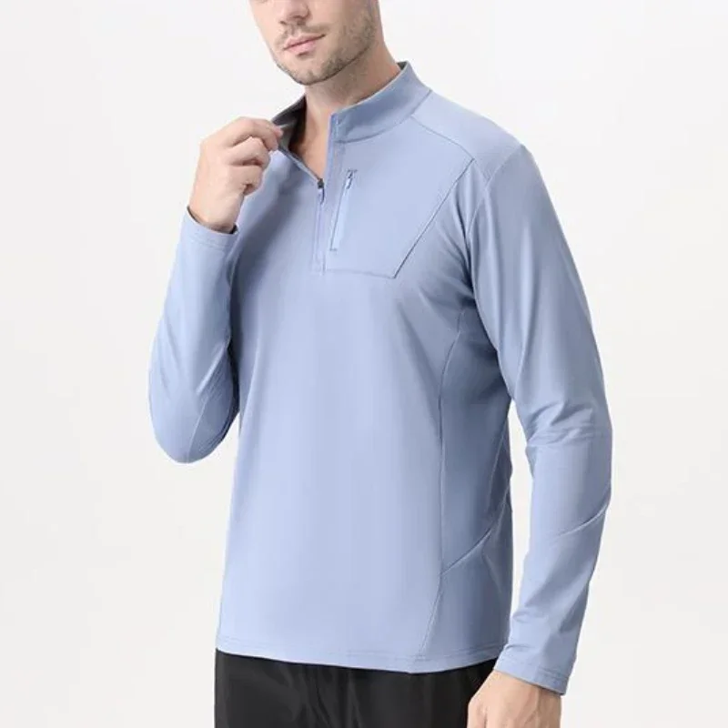 Mens Gym Running Training Fitness Bodybuilding Sport Top Jogging Breathable Activewear Quick Dry Running T-Shirt  Half Zip