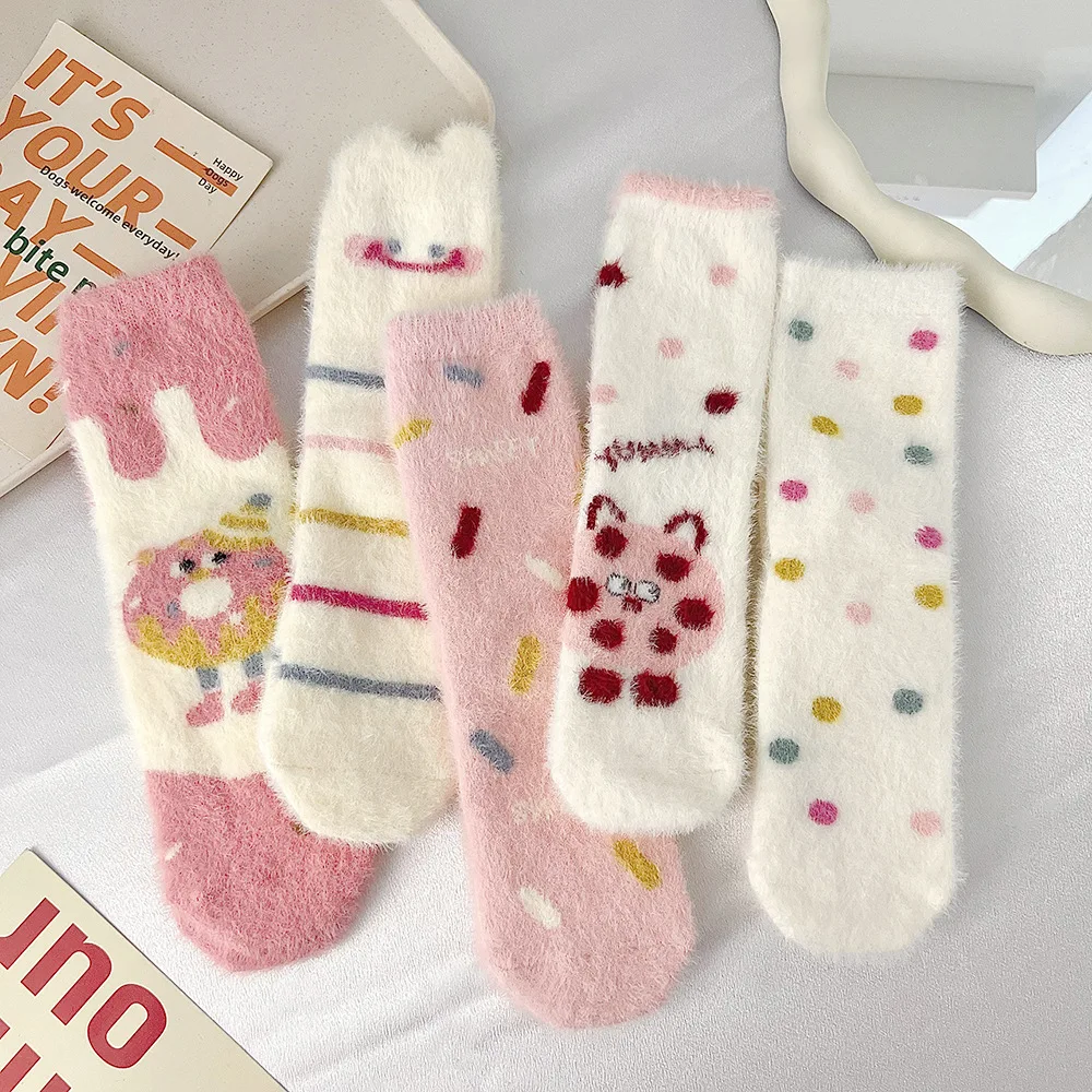 

Mink Velvet Socks, Children's Mid Tube Socks, Plush for Autumn and Winter Warmth, Coral Velvet Thickened, Cute Home Socks