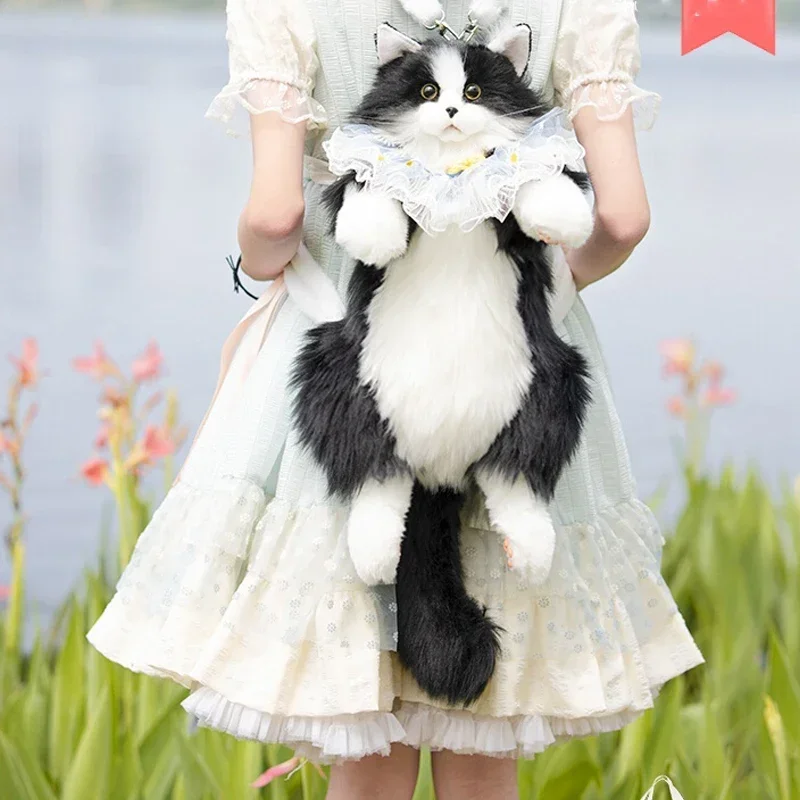 

-Pure Handmade Simulation Plush Cat Backpack Trendy And Fashionable Doll Cat Bags Cat Shopping Bag Suitable For Birthday Gifts