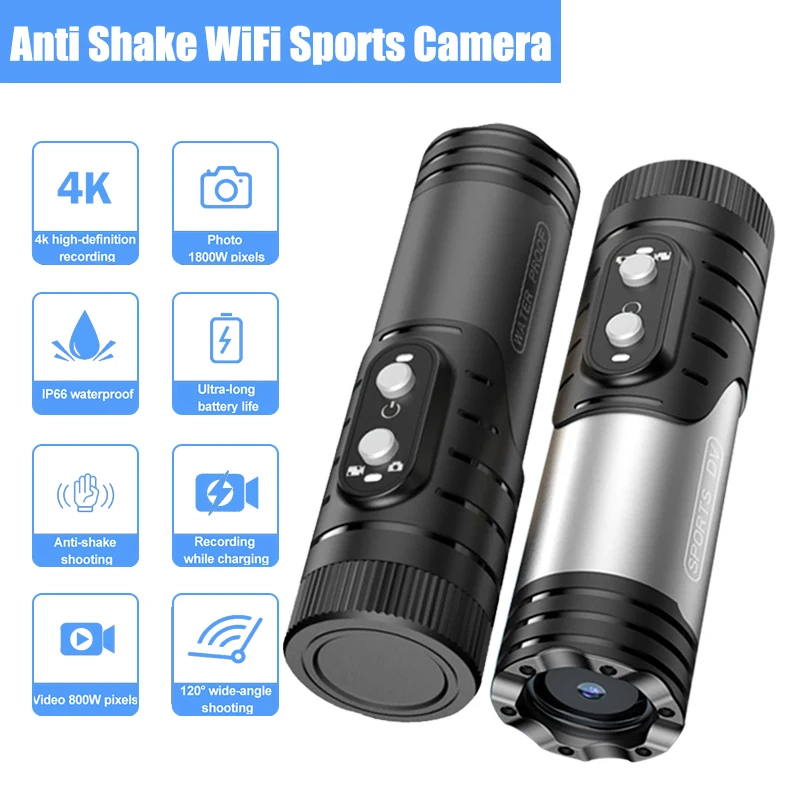 

4K Full HD Wifi Portable Camera Waterproof and Anti Shake Sports Cameras Bicycle Motorcycle Helmet Cam Flashlight Camcorder