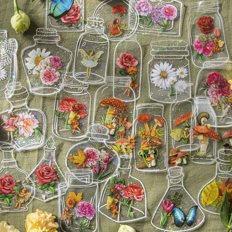 

40 sheets Scrapbooking Simple lines bottles flowers roses tulips art fashion hand curtains decorative PET stickers 8 models