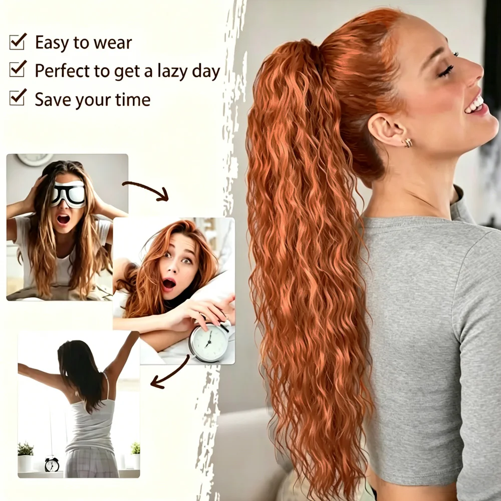 24 Zoll verworrener lockiger Pferdeschwanz, weiche synthetische Haarverlängerung, Kordelzug, Pferdeschwanz-Haarteile, schwarzer Clip-in-Pferdeschwanz für Frauen – Detail 36