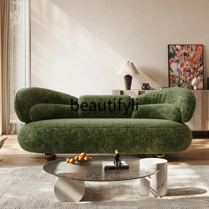 

Italian minimalist fabric sofa high-end living room household curved light luxury straight row cream wind