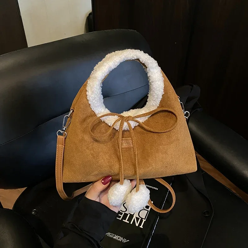 خريف/شتاء حقائب كتف جديدة فو الجلد المدبوغ 2026 بلون القوس لطيف حقائب اليد النسائية هدية الكريسماس إعطاء حقائب الموضة