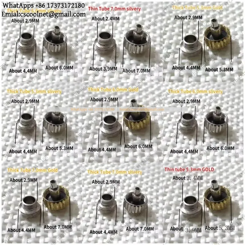 JS03 1Pc Steel Watch Crown 5.3mm 6mm 7mm Silver Gold Metal Stem Repair Parts Assortment Universal Replacement