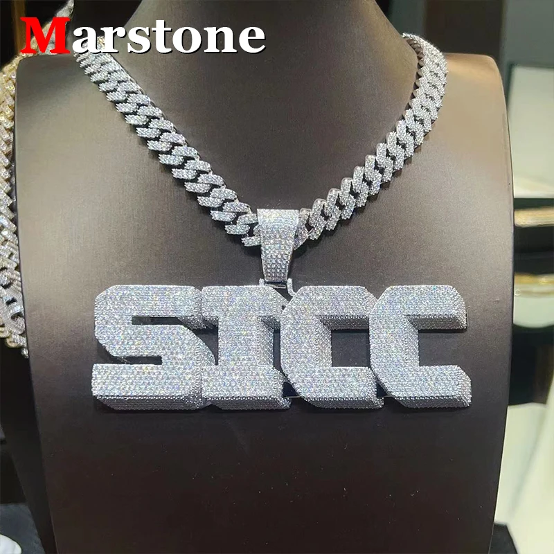 Full Moissanite D Color VVS Moissanite Diamond Hip-hop Men's Women's Letter Pendant S925 Sliver 15MM Cuban Chain Necklace