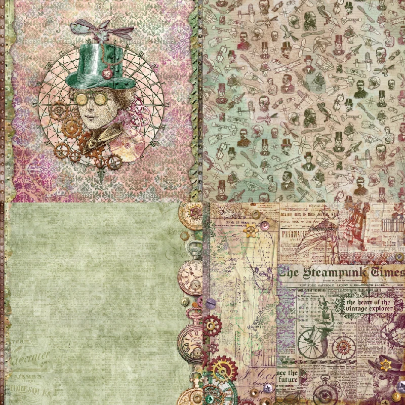 Panalisacraft 24sheet 6inch Steampunk Vintage Clock Scrapbook paper Scrapbooking patterned paper pack DIY craft Background paper
