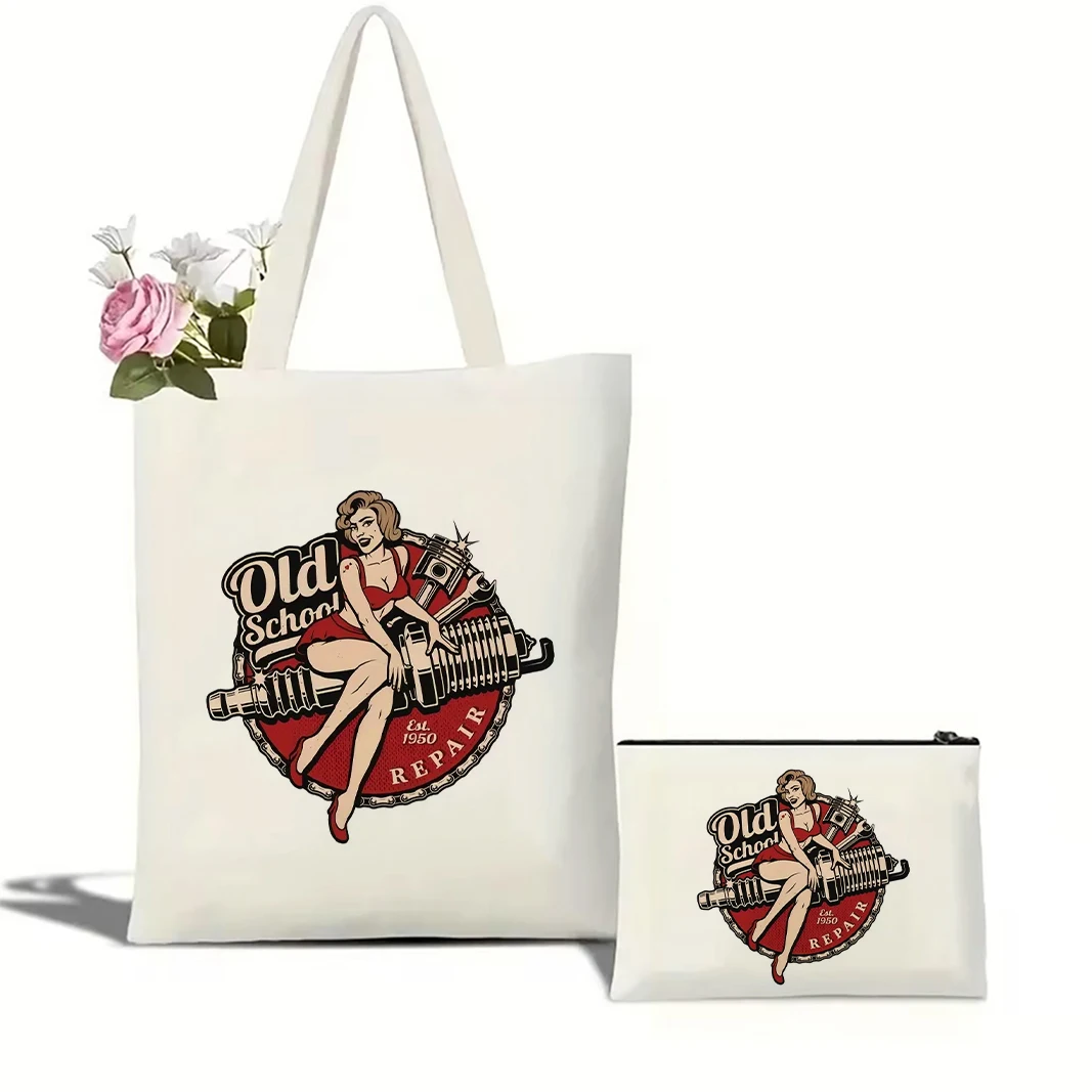 

Vintage Fashion Sexy Woman Pattern Canvas Tote Bag Large Capacity Durable Travel Shopping Bag Female Shoulder Handbag Eco Girl