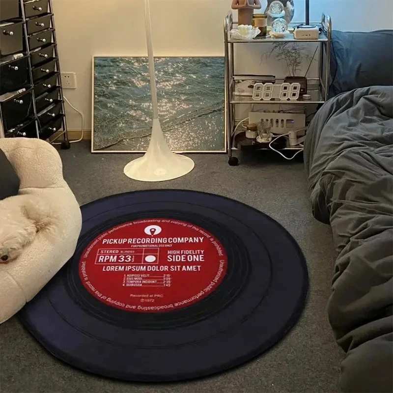 

MINISO Disney Records Music Cd printed Round Carpet Non-slip soft floor mat Family bedroom Room decoration Anti-fading