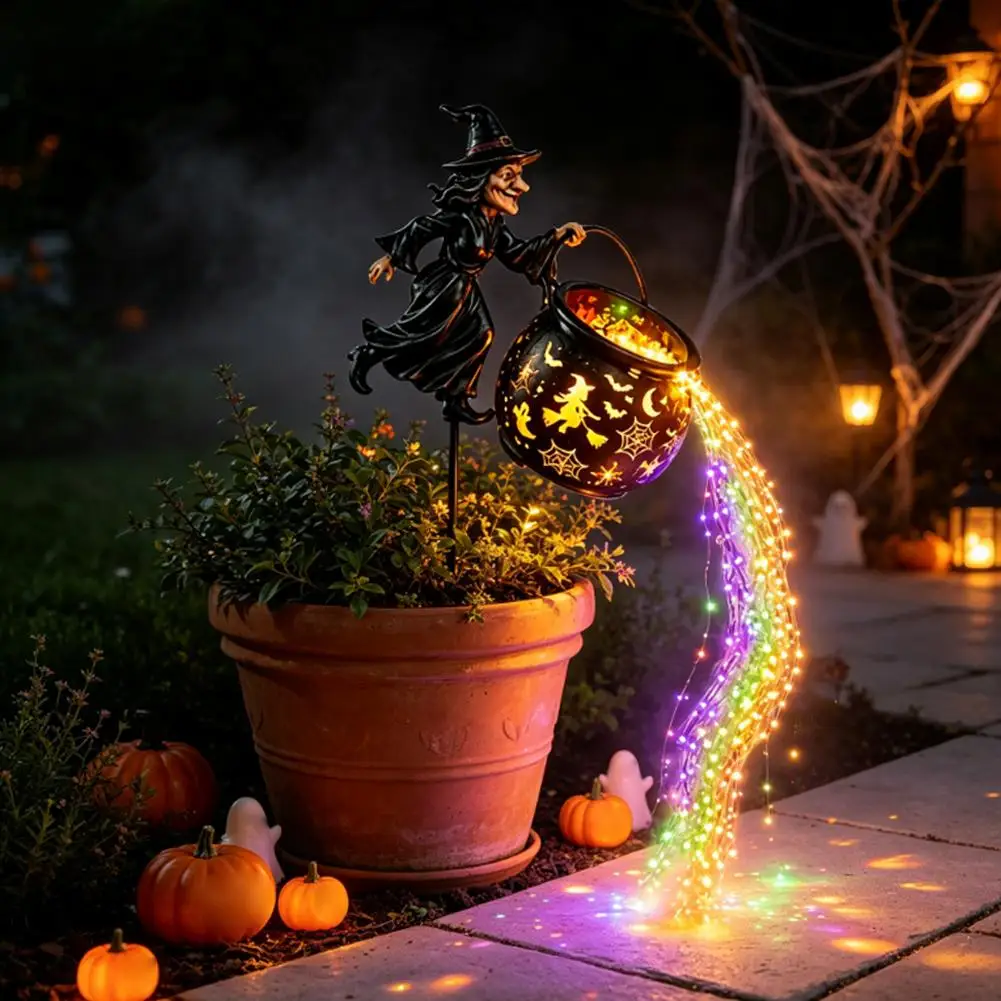 Halloween Witch Cauldron Garden Light Built‑in Warm Glow Illumination For Patios Lawns Walkways And Porches