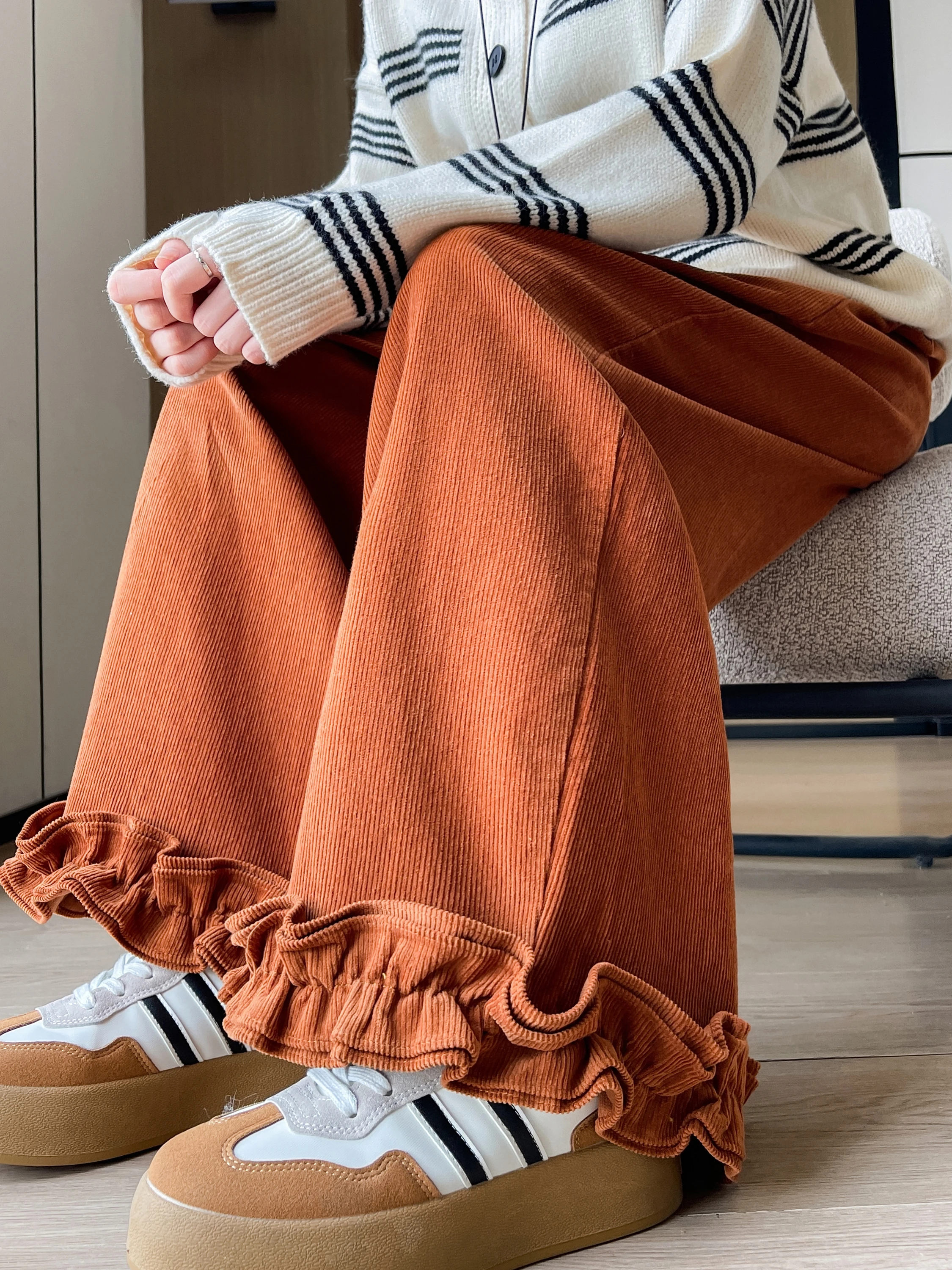 

High Waist Corduroy Wide Leg Pants Women's Autumn Winter New Sle Slim Straight Patchwork Gored Casual Trousers