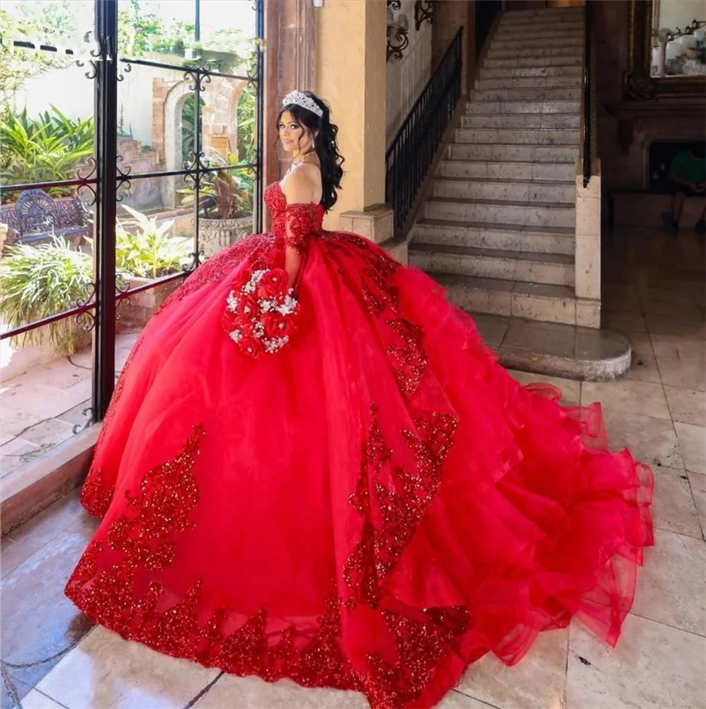 

Mexico Red Sweetheart Ball Gown Sequin Quinceanera Dress