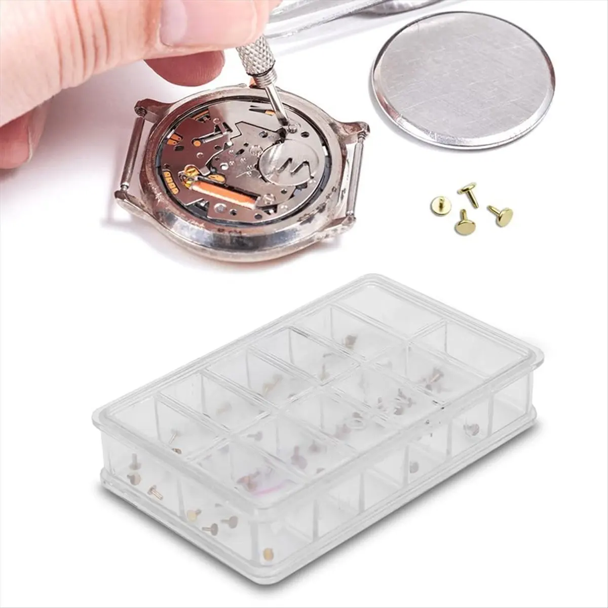 A79G Watch Repairing Feet, Copper Watch Feet Assortment Repairs Parts Multiple Compartments Box for Watchmaker
