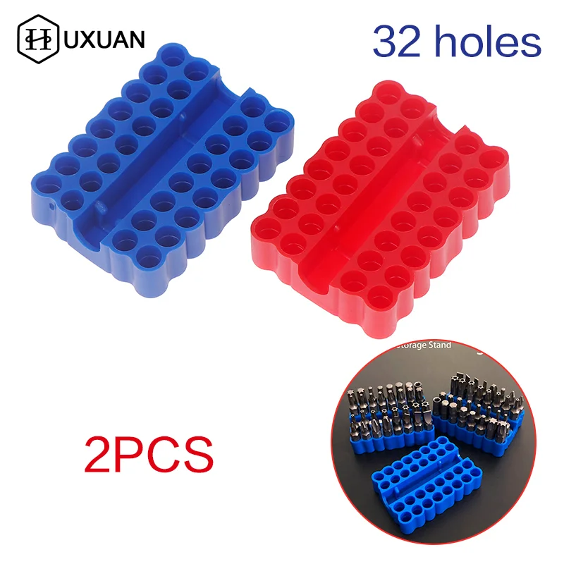 Portapunte per cacciavite con codolo esagonale da 2 pezzi a 32 fori, scatola di immagazzinaggio da 6,35 mm, organizer per punte da trapano per riporre gli attrezzi