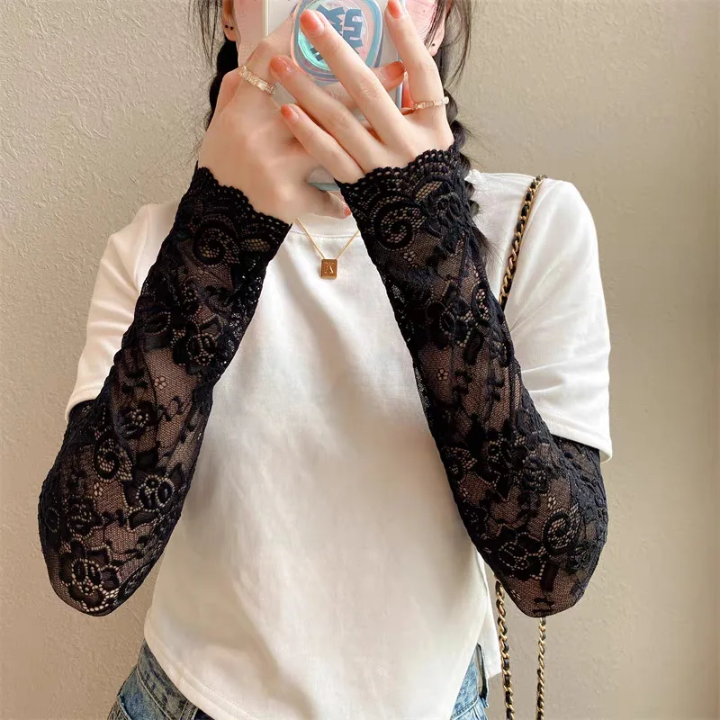 Women's Sunscreen Lace Sleeve Long Sunshade Breathable Ice Sleeve Outdoor UV Protection Loose Lace Arm Protection Sleeve