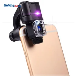 90X lente d'ingrandimento Mobile morsetto nero lente d'ingrandimento del telefono LED lampada UV rilevatore Smartphone gioielli lente microscopio portatile Lupa