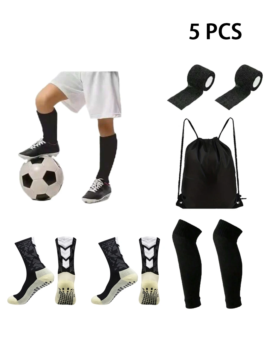 

Набор из 5 предметов для мужчин и женщин, нескользящие футбольные носки, спортивные повязки на шнурке, сумка для мяча, эластичные футбольные аксессуары для ног
