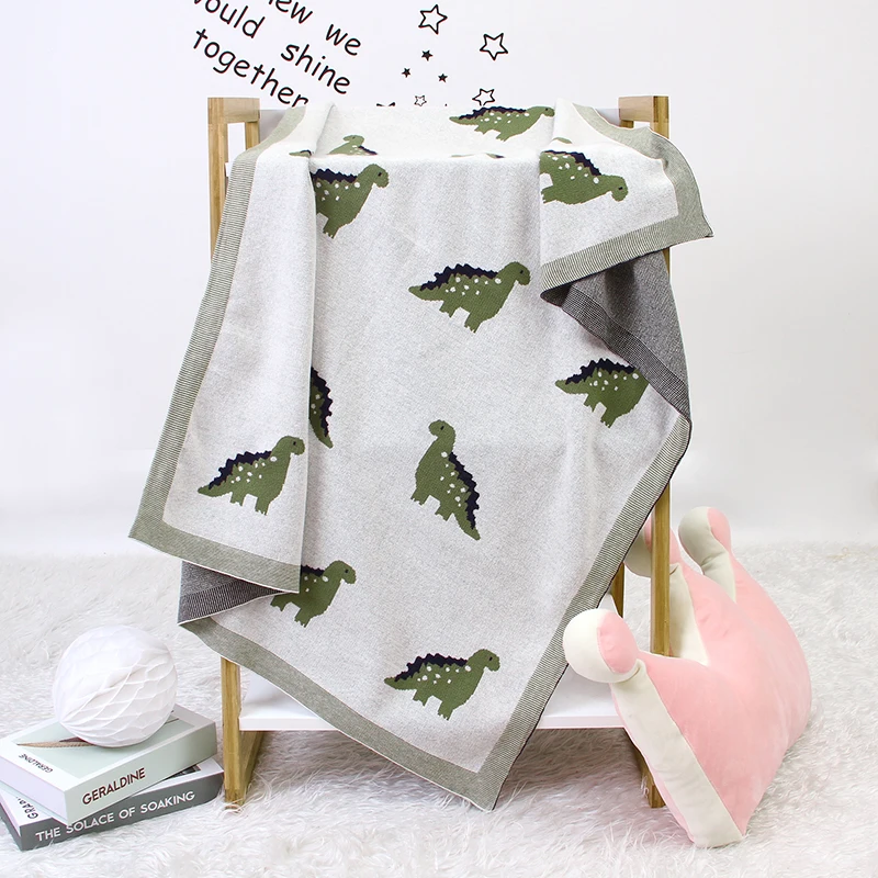 Cotton Baby Blanket Knit Newborn Boy Girl Bedding Crib Quilt Cute Cartoon Dinosaurs Infant Stroller Swaddle Supersoft SleepSack