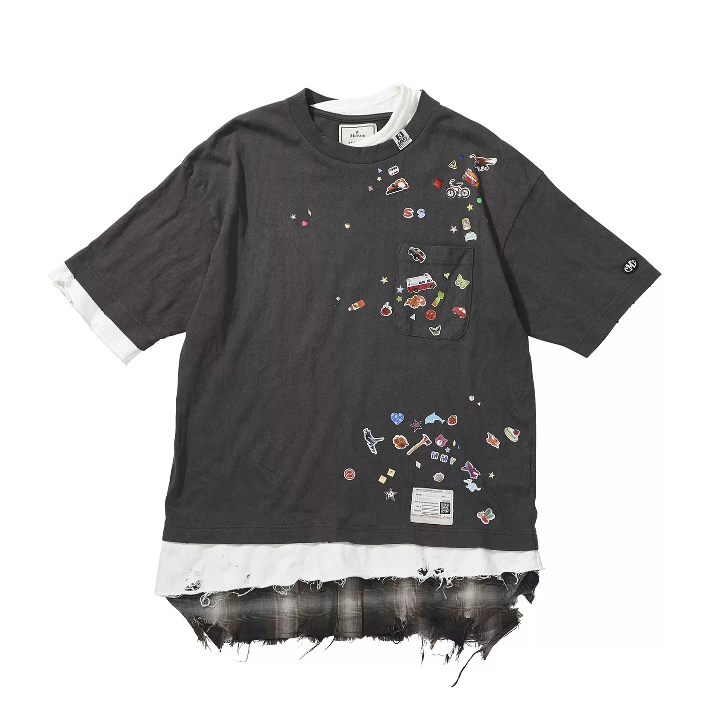 25SS Kapital Vintage Japanese Fun Printed Fake Three Piece Splicing Round Neck Men's and Women's Short Sleeved T-shirt