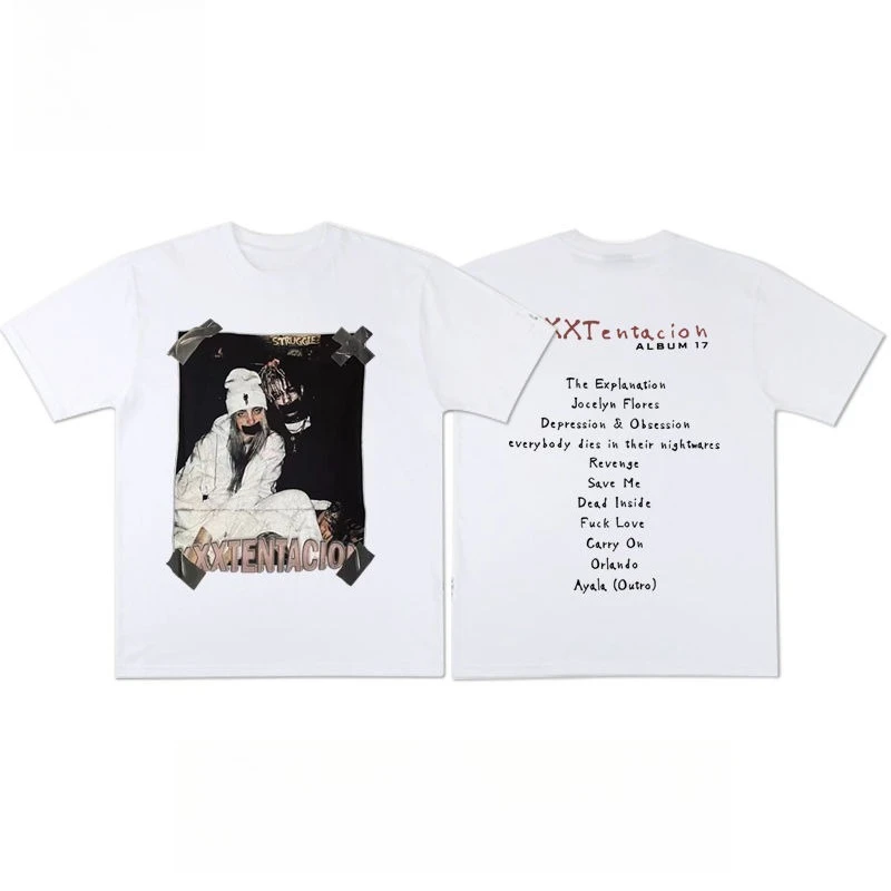 XXXTentacion Collaboration Rap Print Short-sleeved Hip-hop Retro T-shirt for Men and Women in The European and American Trend