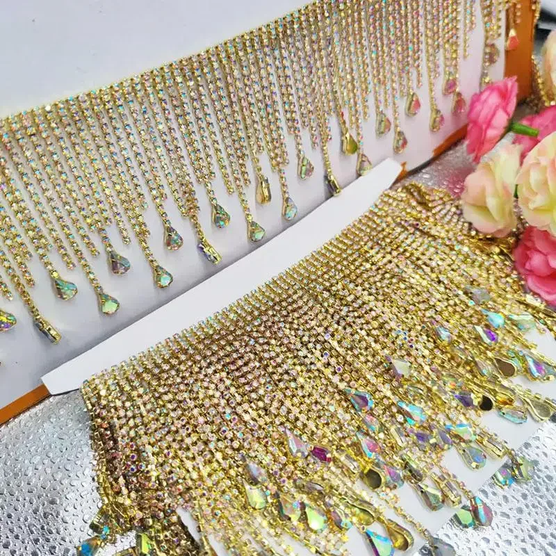 gold-and-silver-heart-shaped-encrypted-tassel-hanging-bead-long-and-short-rhinestone-jewelry-lace-diy-craft