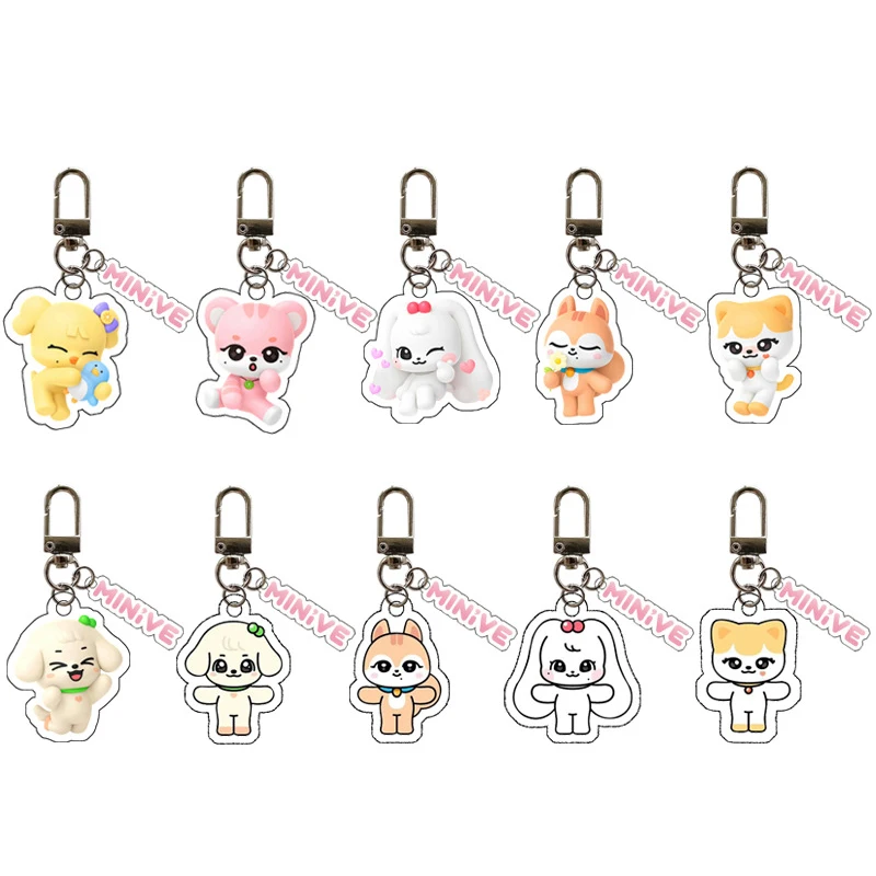 KPOP IVE Merch Keychain for Women Men Cartoon Kawaii Fashion Acrylic Key Ring Holder Gifts Car Bag Charm Accessories