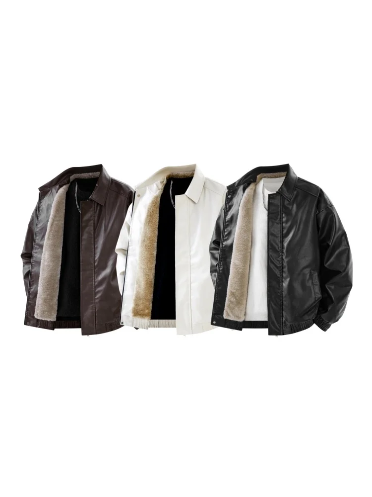 صحيح نسج الأمريكية الرجعية طوق Thiened Fce الرجال Jaet الخريف الشتاء بولي معطف معطف جلد الدفء ارتداء اليومي العادي Sve