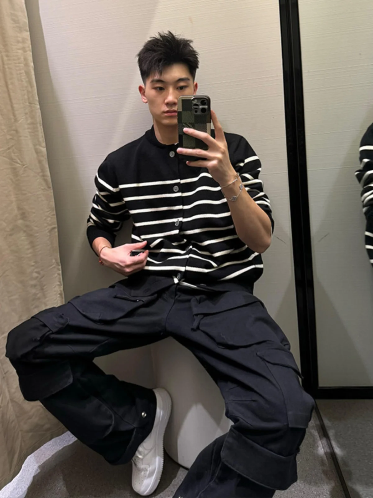 

Classic Bla White Striped Open Cardigan Jaet Men Women Simple College Sle Knitted Sweater Casual Loose Fit Long Sve