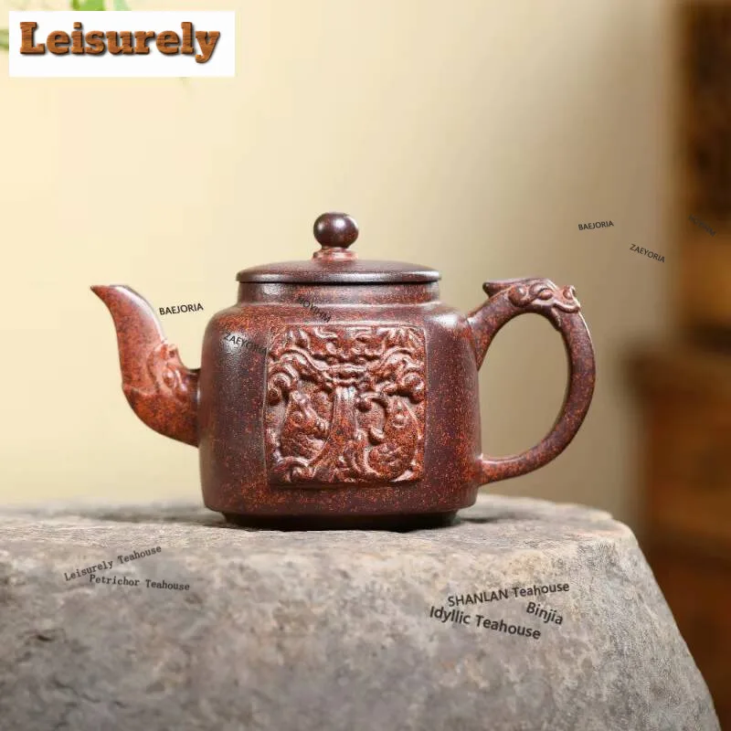 450ml Classic Yixing Purple Clay Teapots Handmade Dragon Pot Raw Ore Wood-fired Porcelain Mud Kettle With Infuser Zisha Tea Set