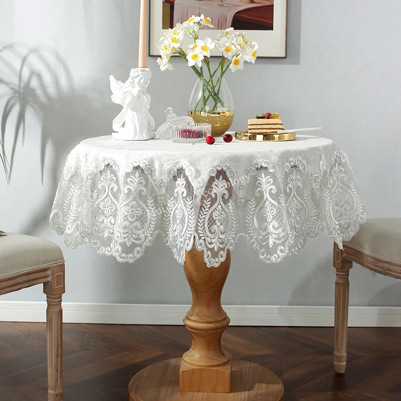 White Table Cloth Round Table Golden Velvet Square Table Cover Dining Table Cloths Embroidery Lace House Towel Cover Dust Cover