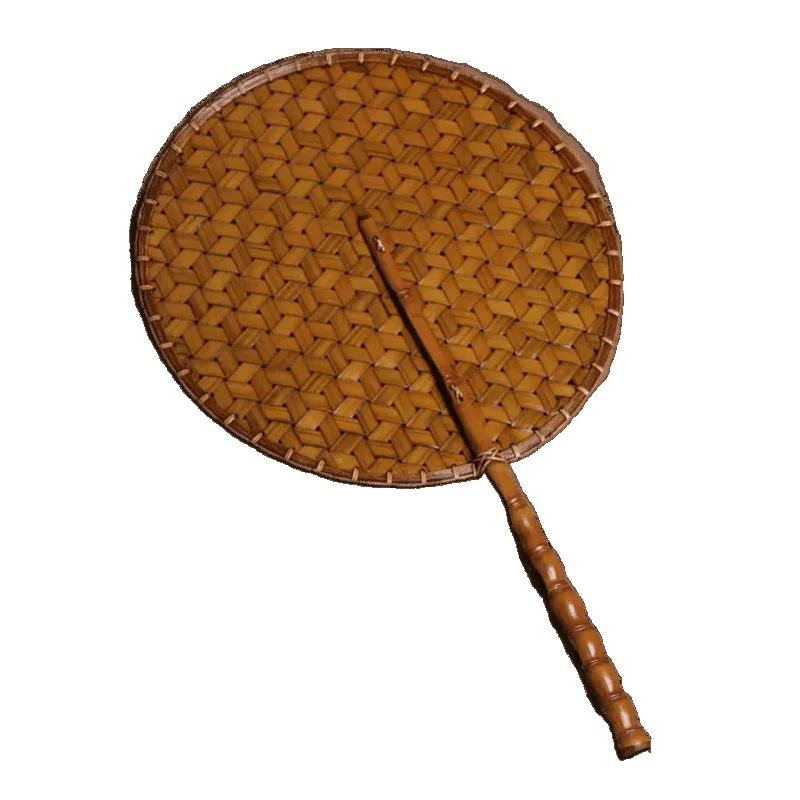 

Handmade bamboo woven large lacquer fan, Arhat bamboo handle antique round fan