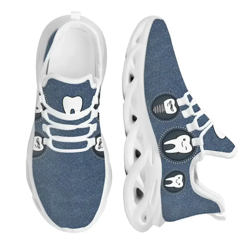 

Funny Dentist Teeth Print Women's Flat Shoes Blue Lace-up Sneaker Summer Breathable Kint Footwear For Teen Girls