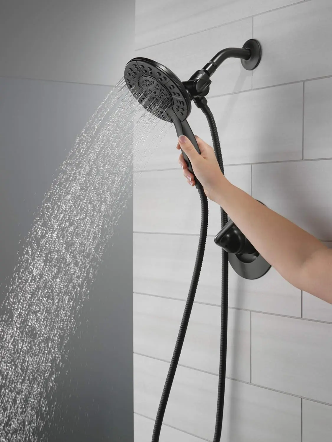 Delta Faucet Arvo 14 Series Single-Handle Shower Faucet,Shower Trim Kit with 4-Spray 2-in-1 Dual Hand Held Shower Head with Hose