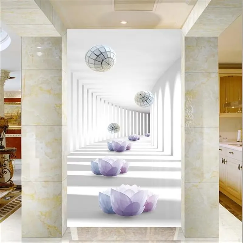 خلفية مخصصة ثلاثية الأبعاد مساحة ستيريو مجردة لوتس مدخل الممر حائط الخلفية كرة مستديرة الدرج غرفة المعيشة فندق خلفية