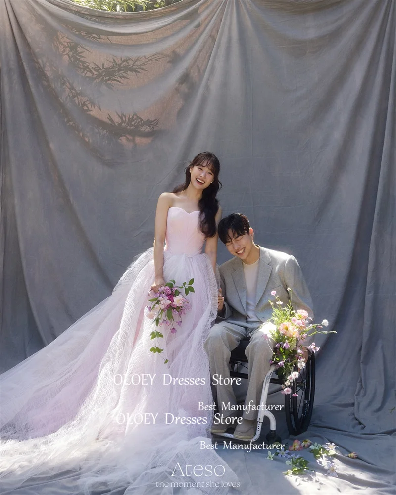 OLOEY vestidos de novia de línea A Rosa dulce, vestidos de novia de princesa de tren de barrido de corazón, corsé trasero, vestido de fiesta Formal de noche