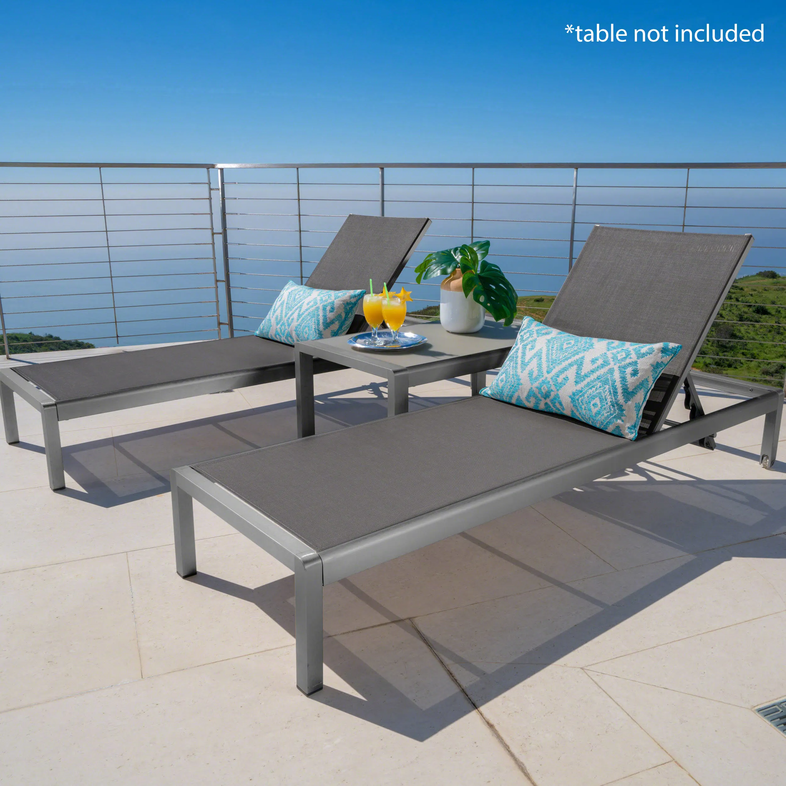 

2-PC Cape Coral Chaise w/ 5-Pos Adjustable & Wheels, Aluminum Frame + Breathable Mesh for Poolside/Patio - Gray