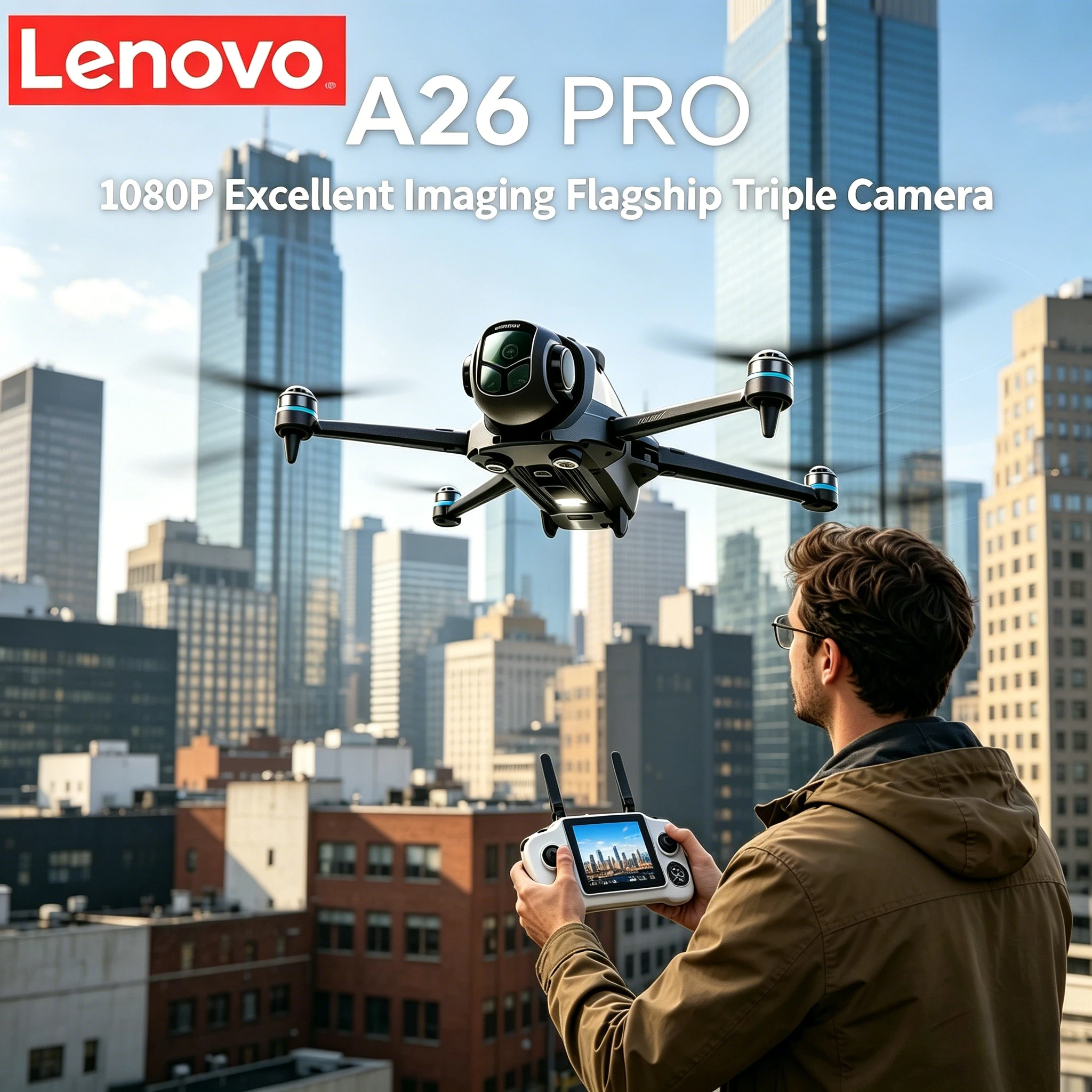 

Дрон Lenovo A26 Pro 4K HD с тройной камерой, FPV, бесщеточным двигателем, функцией обхода препятствий, складной, радиоуправляемый квадрокоптер, с увеличенной дальностью полета