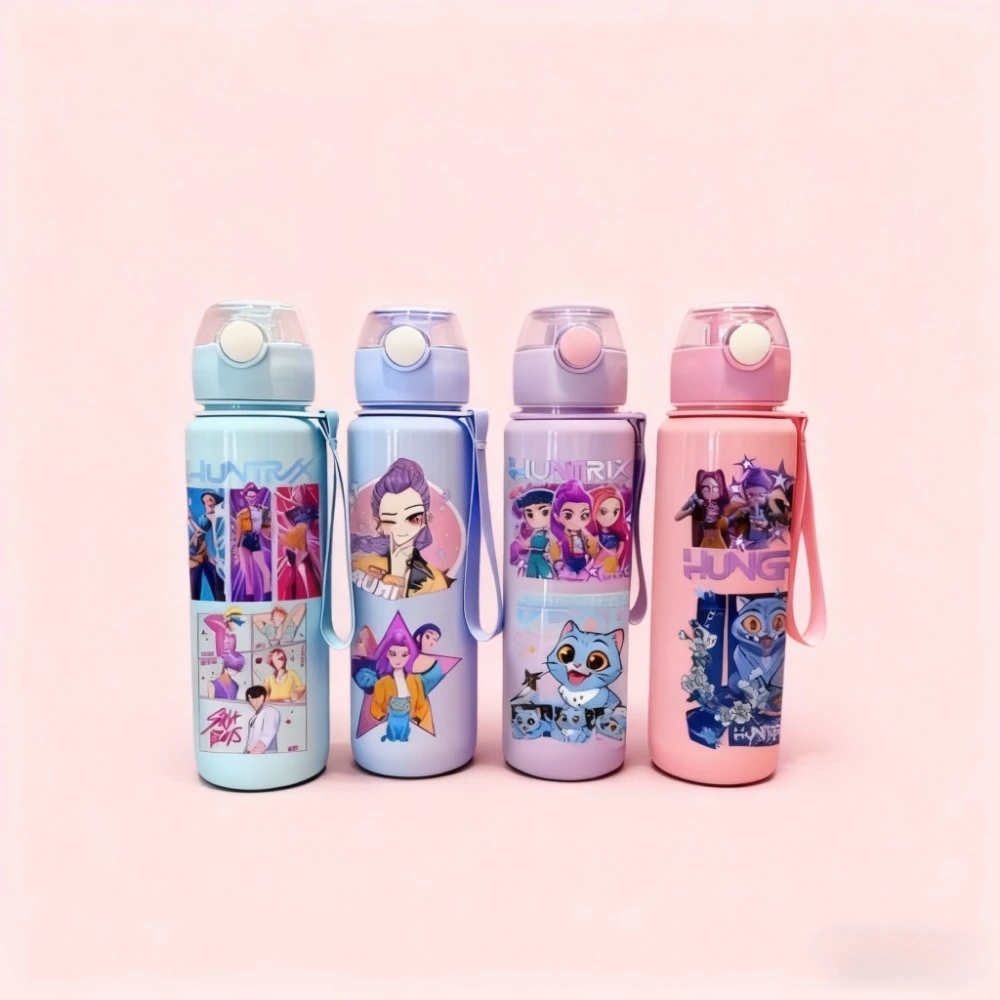 

K-POP Demon Hunter Cartoon Straw Cup Large Capacity Travel Portable Cute Kids Plastic Water Bottle