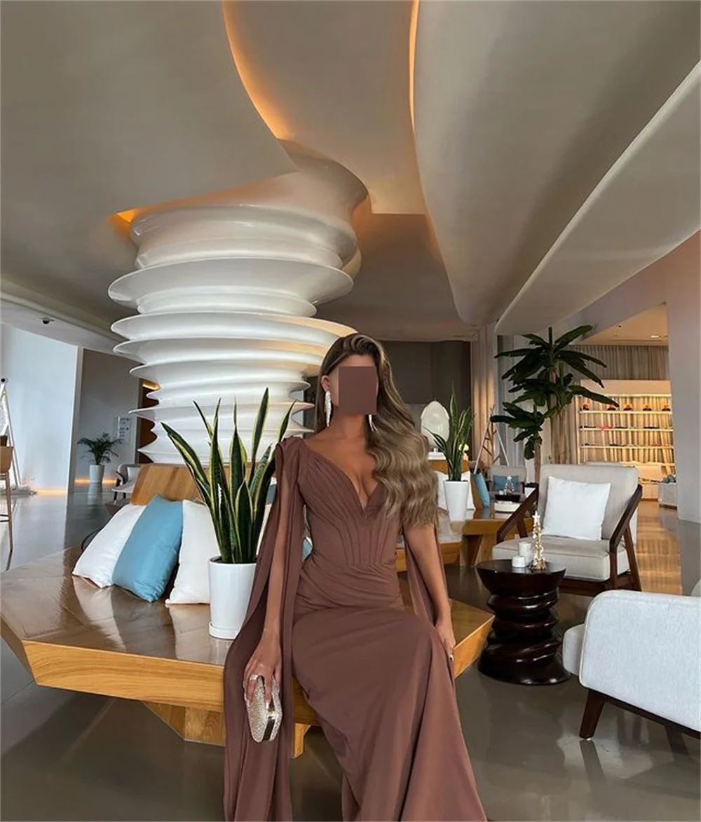 Brown Prom Dress Mermaid Cloak Dubai Saudi Arabia Evening Dress فساتين السهرة Formal Occasions Wedding Party Dress 2024