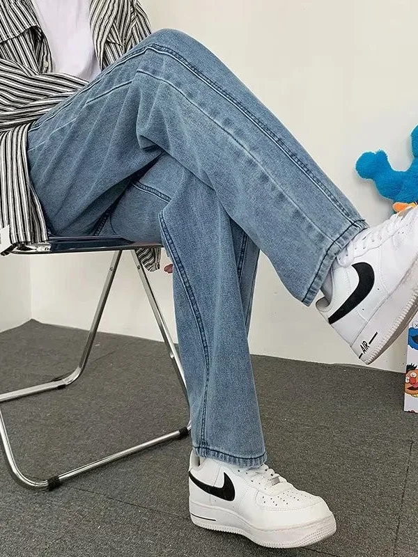 

Retro American Sle Loose Fit Men's Jeans Trendy High Street Hong Kong Sle Water Waed Straight Leg Long Pants