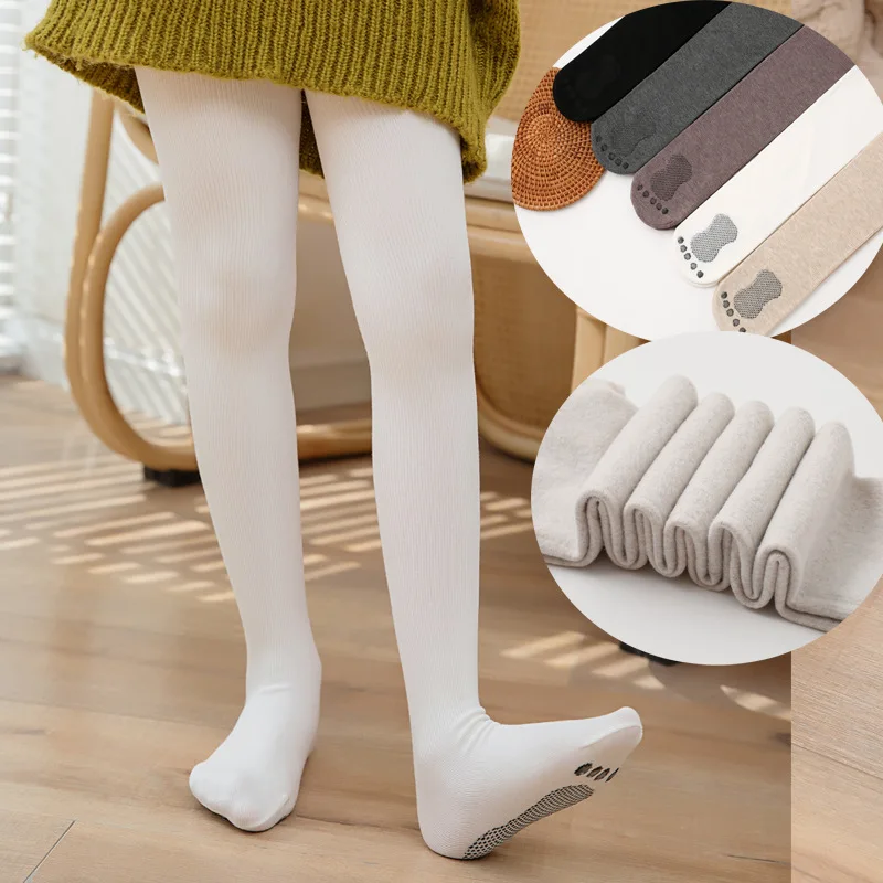 Girls' Woolen Pantyhose Children's Autumn and Winter Vertical Stripe Thin Velvet Thickening Pantyhose