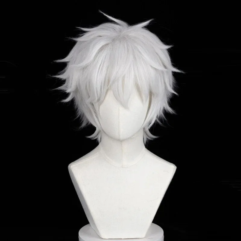 

Juvenile Wig Black Tie Silver White Anti-upturned Short Hair Synthetic Wig Cartoon Party Festival Party